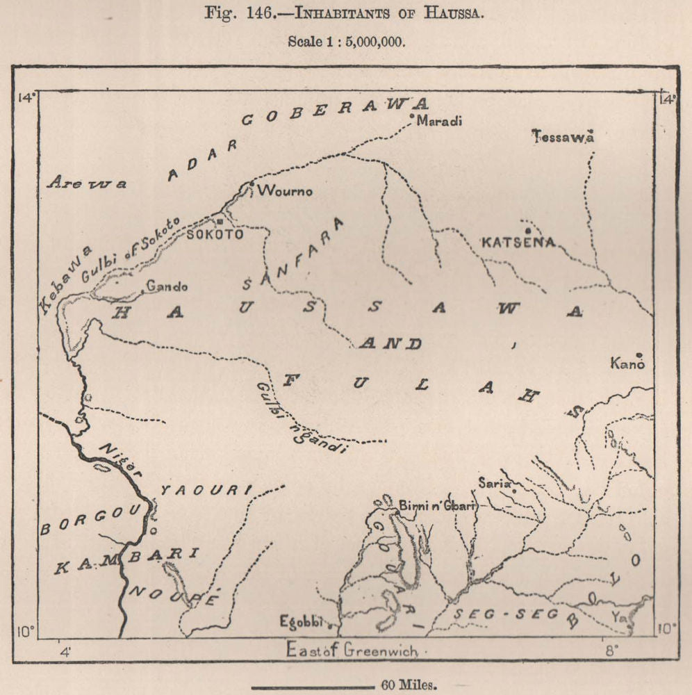 Inhabitants of Hausa. Sokoto. Nigeria. The Niger Basin 1885 old antique map